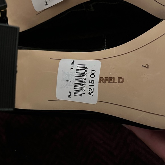 NWT Karl Lagerfeld Black Patent Open Toe Pumps with Pearl Details - Picture 5 of 5